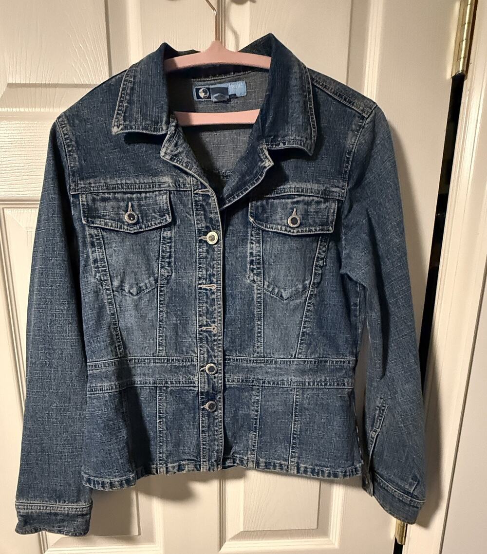 Duck Head Jeans Co. Jacket Blue Denim Med Wash Collared Buttons Pockets Size M